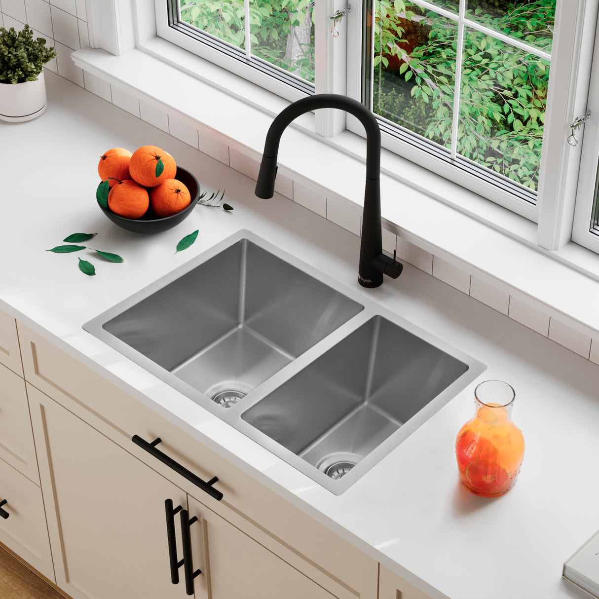 Dual Mount 25 inch 60/40 Double Bowl Kitchen Sink