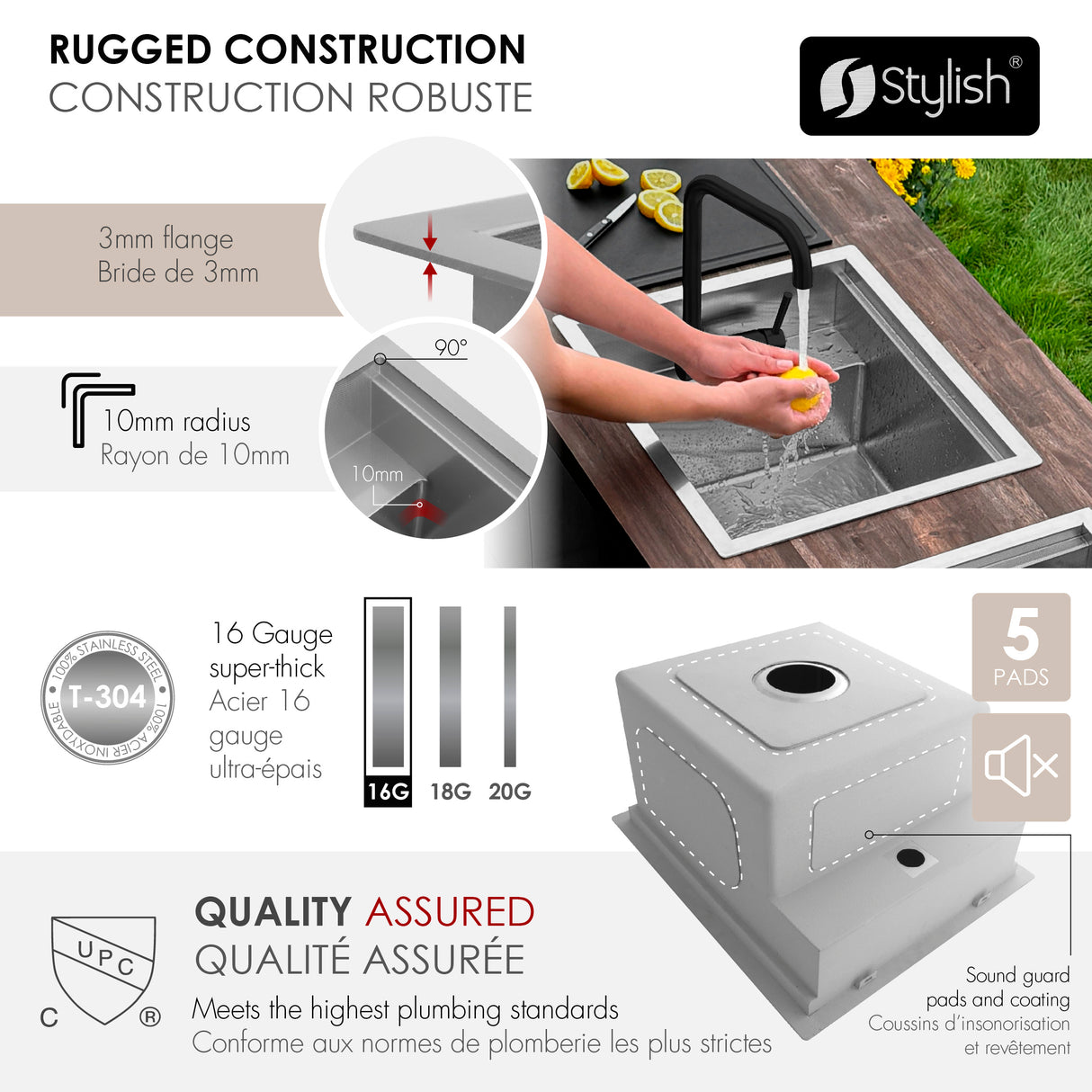 Concealed Dual Mount 20 inch Utility Sink, 1-Hole Prep Sink Dura-Tek Finish with Faucet