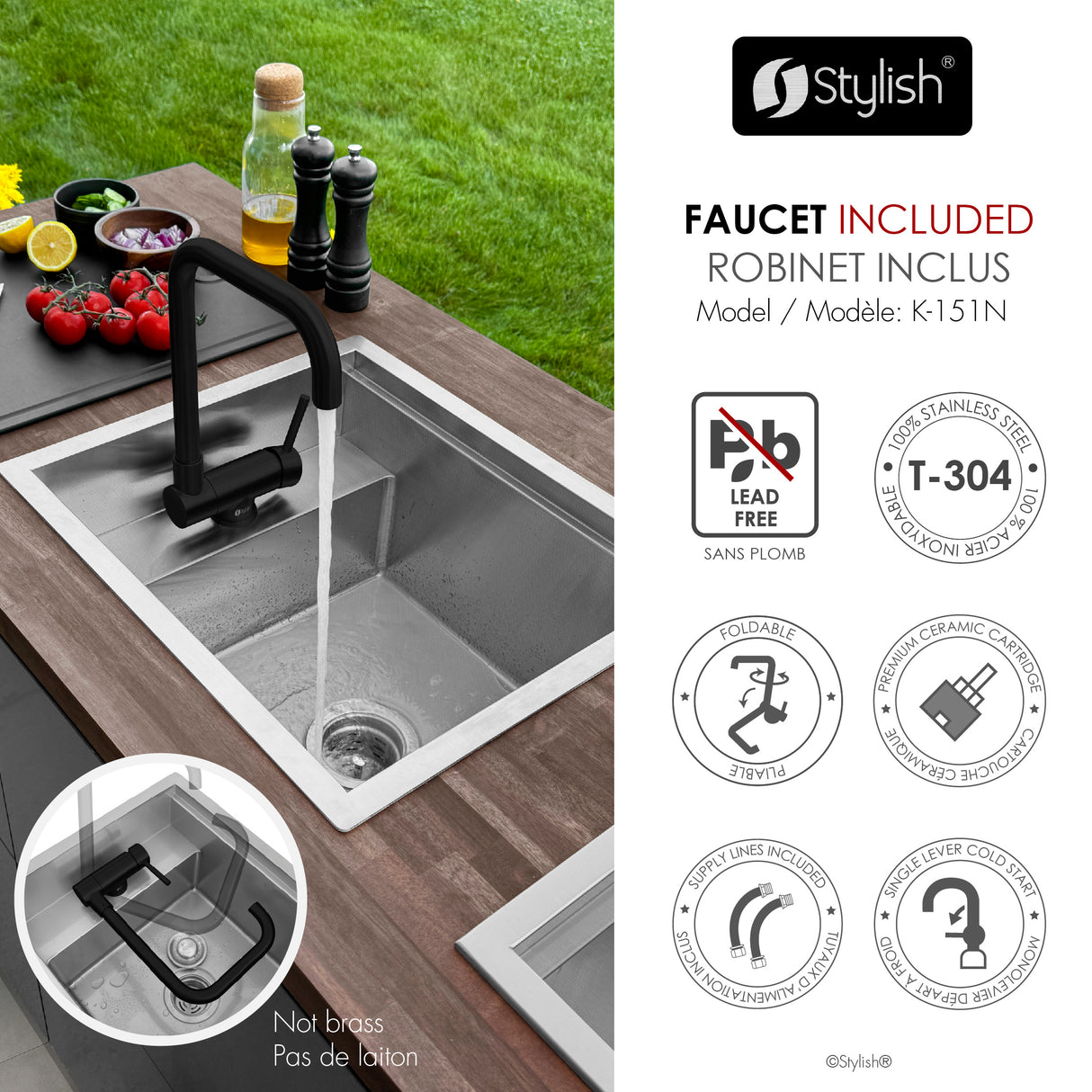 Concealed Dual Mount 20 inch Utility Sink, 1-Hole Prep Sink Dura-Tek Finish with Faucet