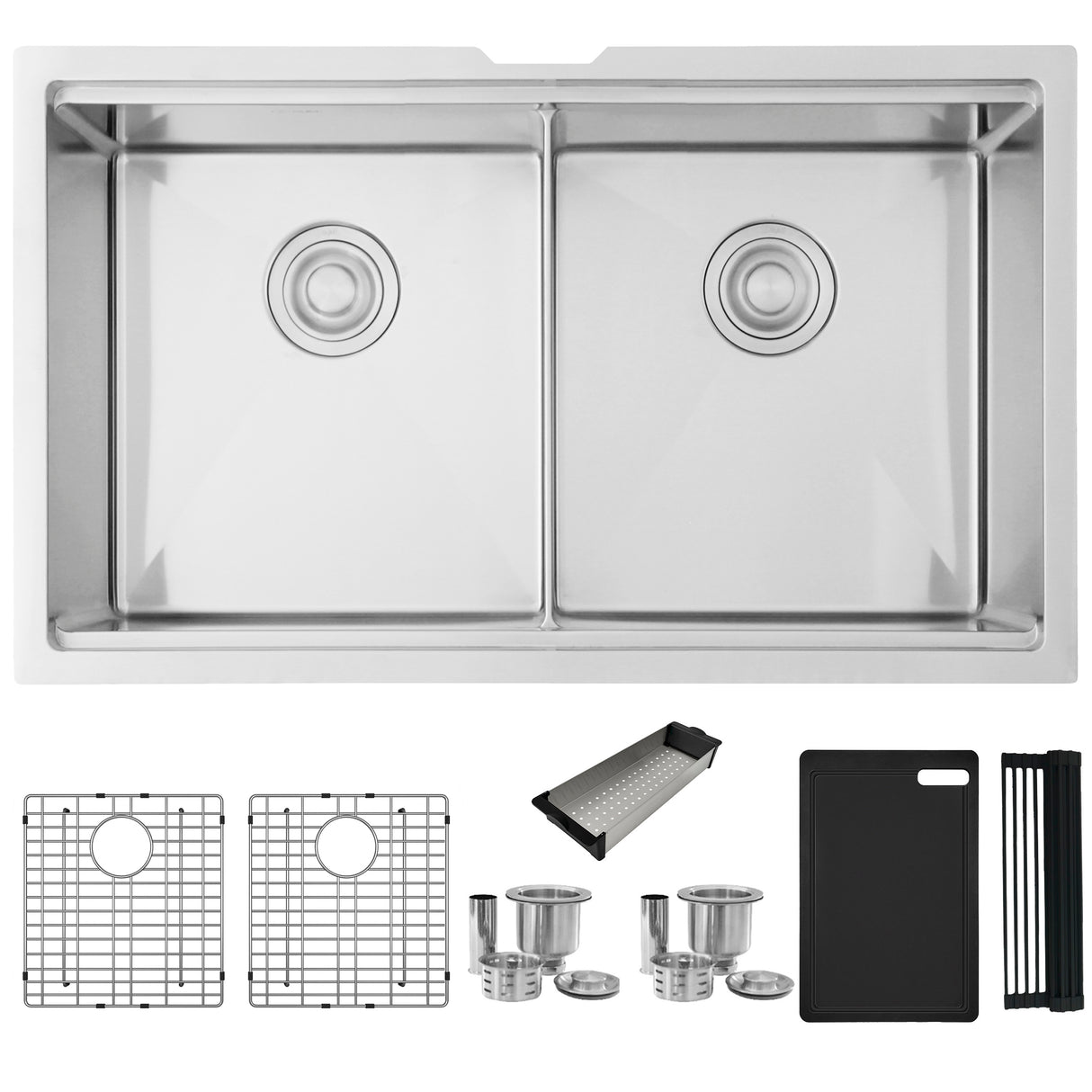 Undermount 32 inch Double Bowl Workstation Sink with Accesories