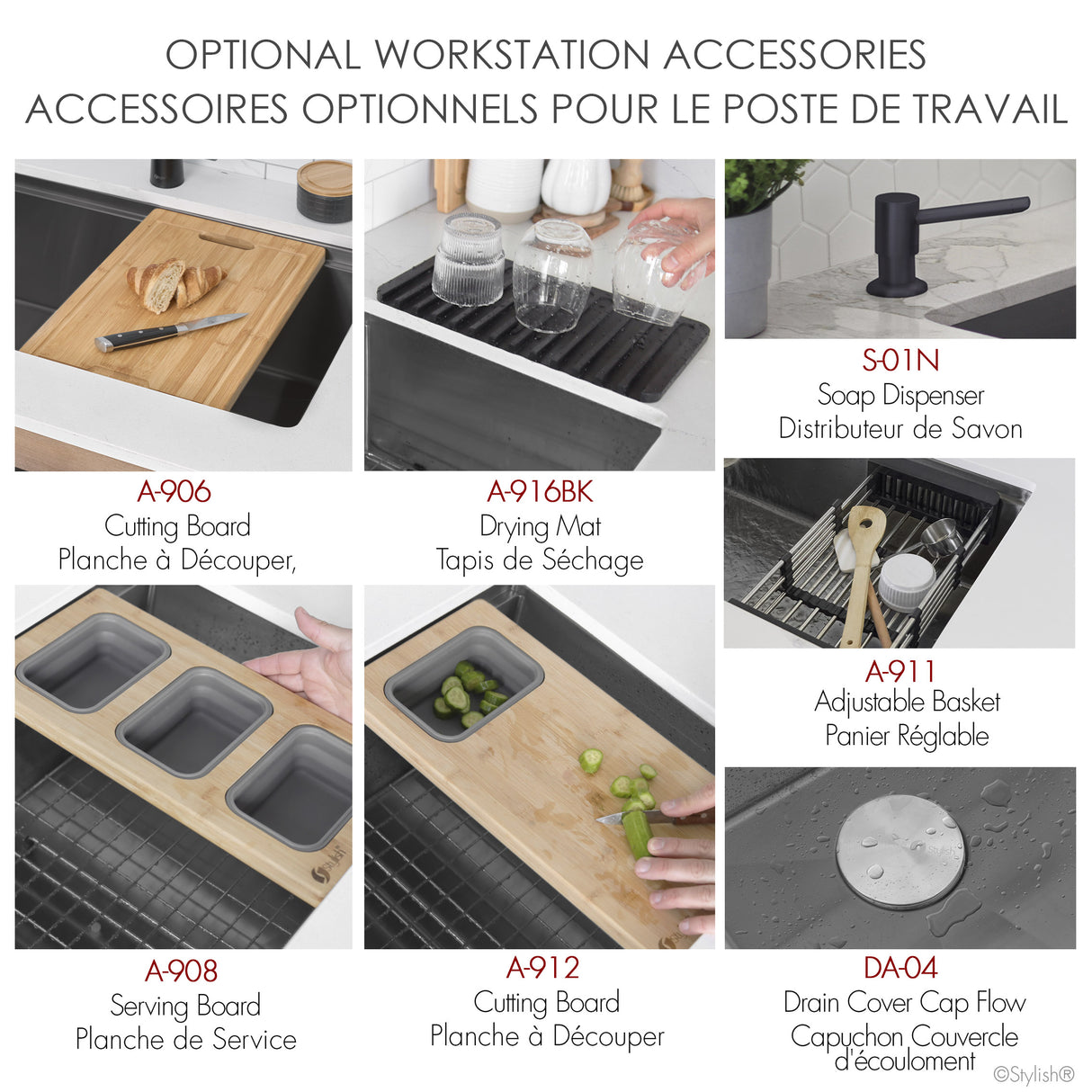 Undermount 32 inch Double Bowl Workstation Sink with Accesories