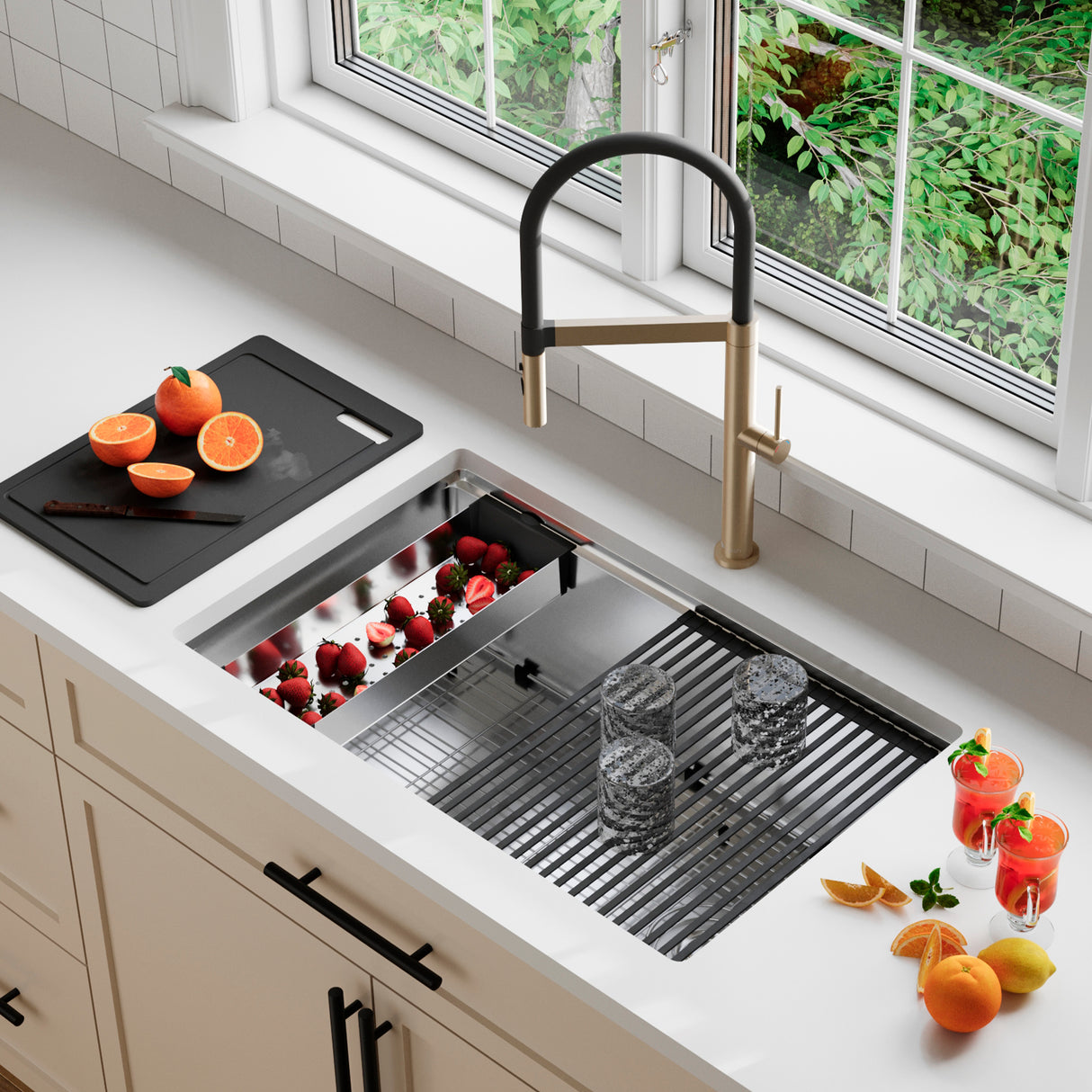 Undermount 30 inches Single Bowl Workstation Kitchen Sink with Accessories