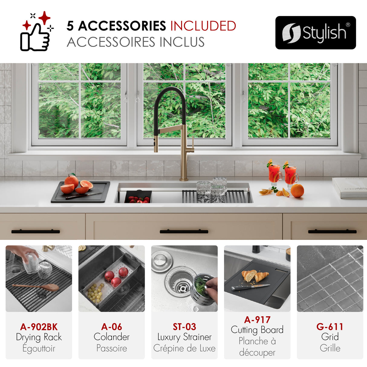Undermount 30 inches Single Bowl Workstation Kitchen Sink with Accessories