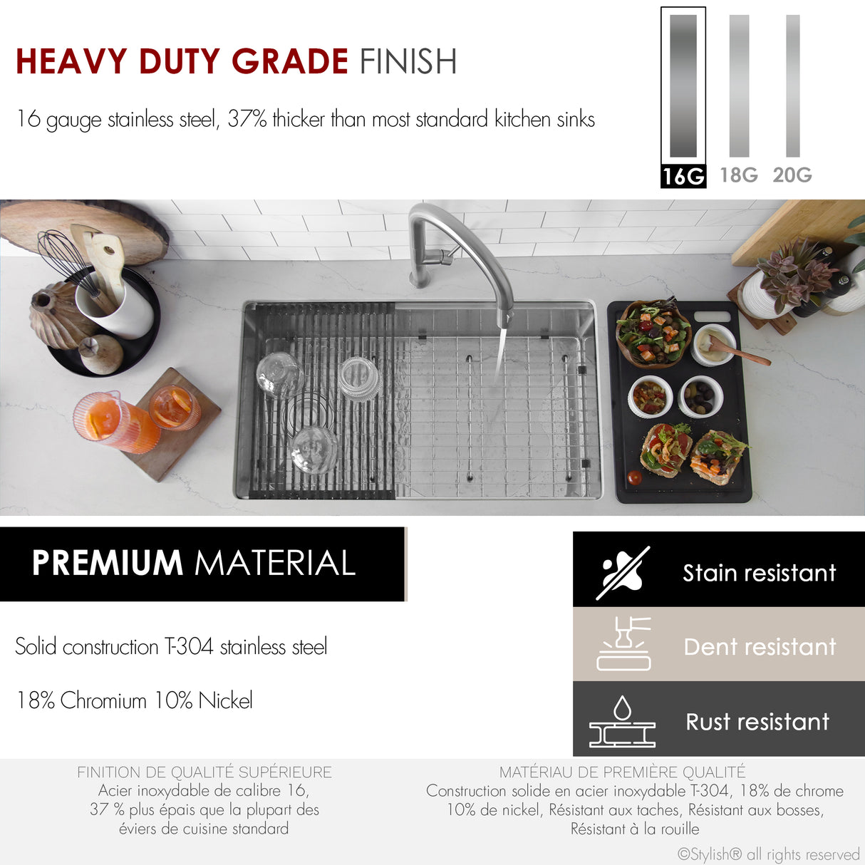 Undermount 33 inch Stainless Steel Single-Bowl Workstation Kitchen Sink