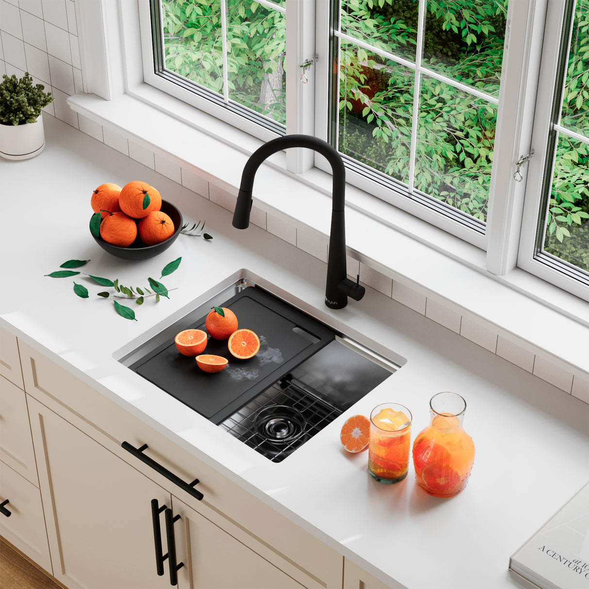 Undermount 22 inch Single Bowl Workstation Kitchen Sink with Cutting Board