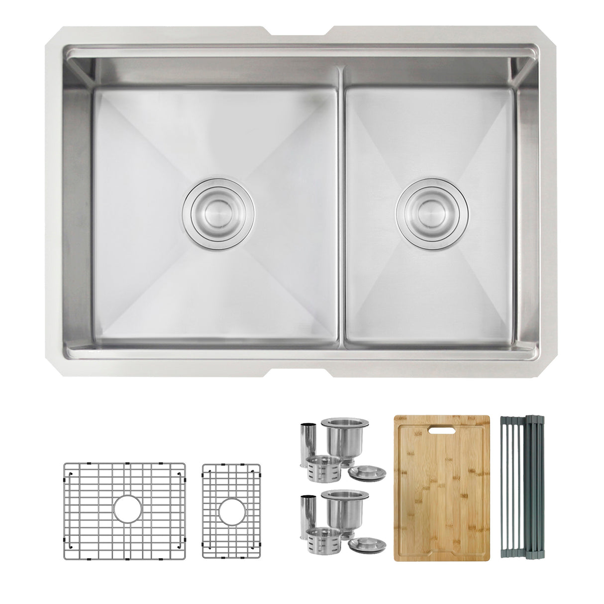Undermount 25 inch Double Bowl Workstation Kitchen Sink with Accessories
