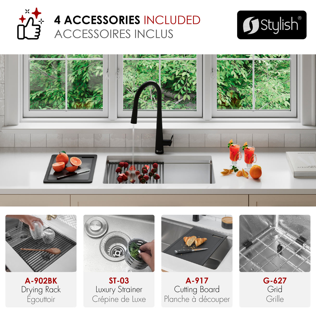 Undermount 27 inch Single Bowl Workstation kitchen Sink with Accessories