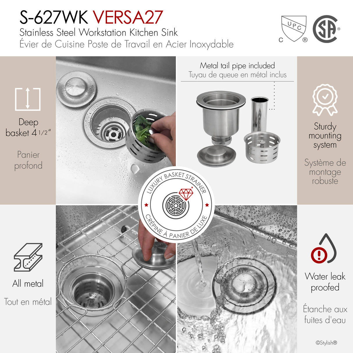 Undermount 27 inch Single Bowl Workstation kitchen Sink with Accessories
