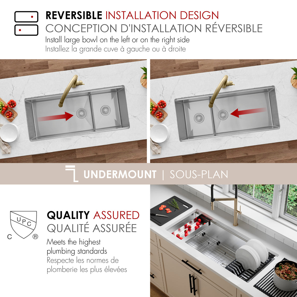 Undermount 42 inch Double Bowl 70/30 Workstation Kitchen Sink with Accessories