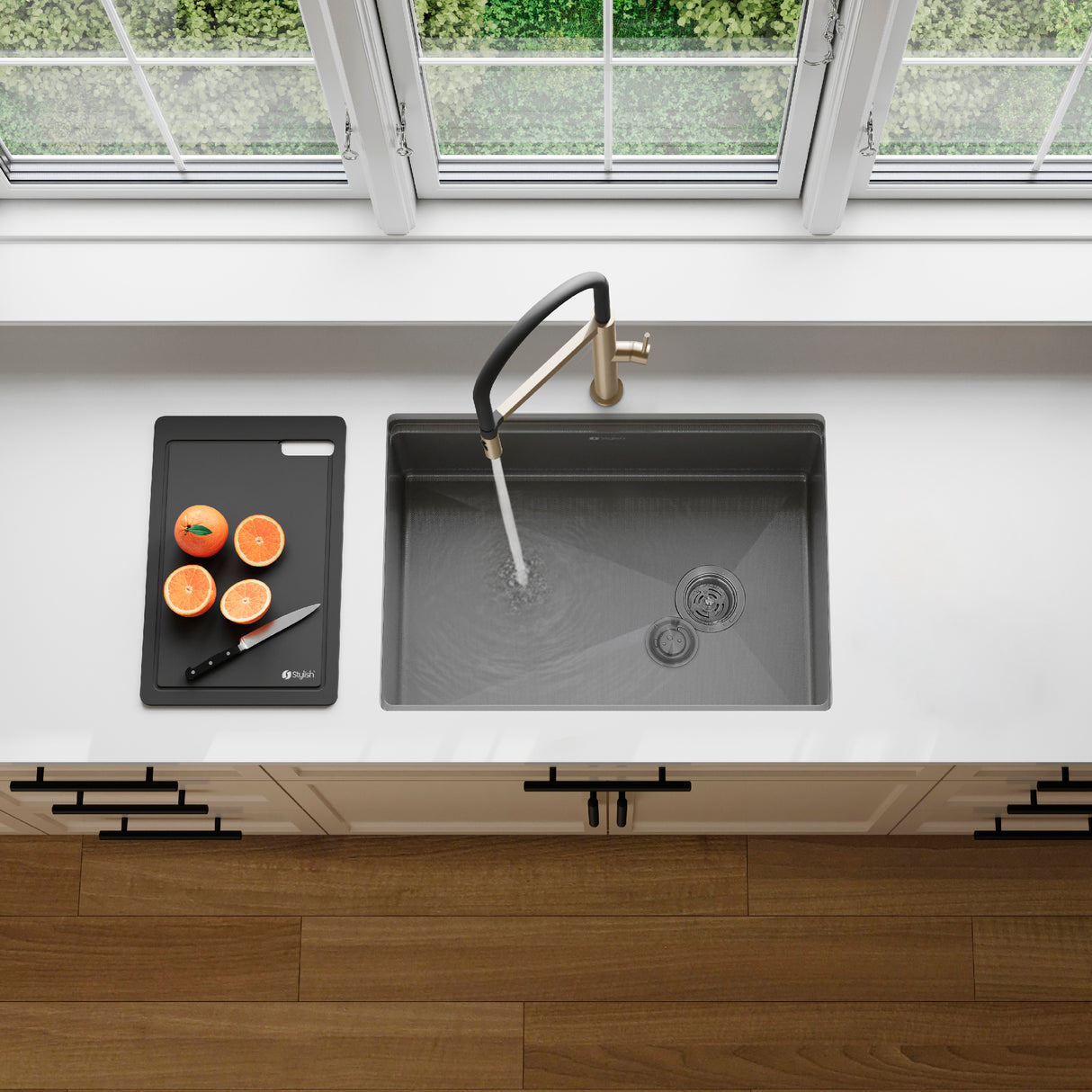 Undermount 27 inch Workstation Single Bowl Kitchen Sink with Dura-Tek finish and Accessories