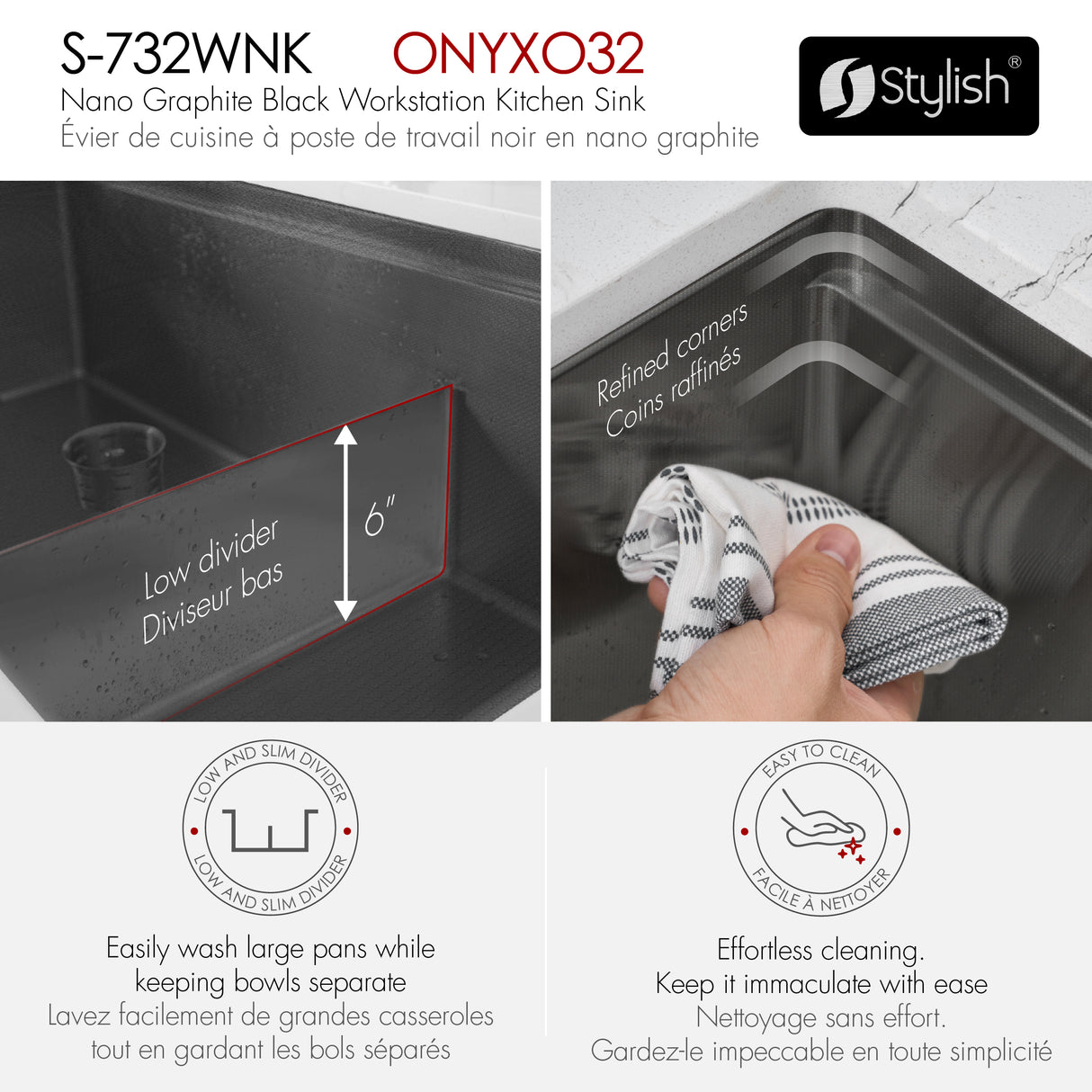 Undermount 32 inch Workstation 50/50 Double Bowl Kitchen Sink with Dura-Tek finish and Accessories