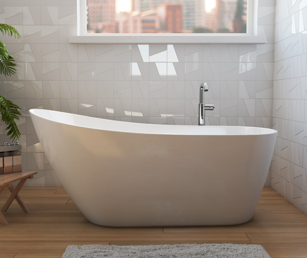 Soca 59 x 28 Acrylic Freestanding Oval End Drain Bathtub in White
