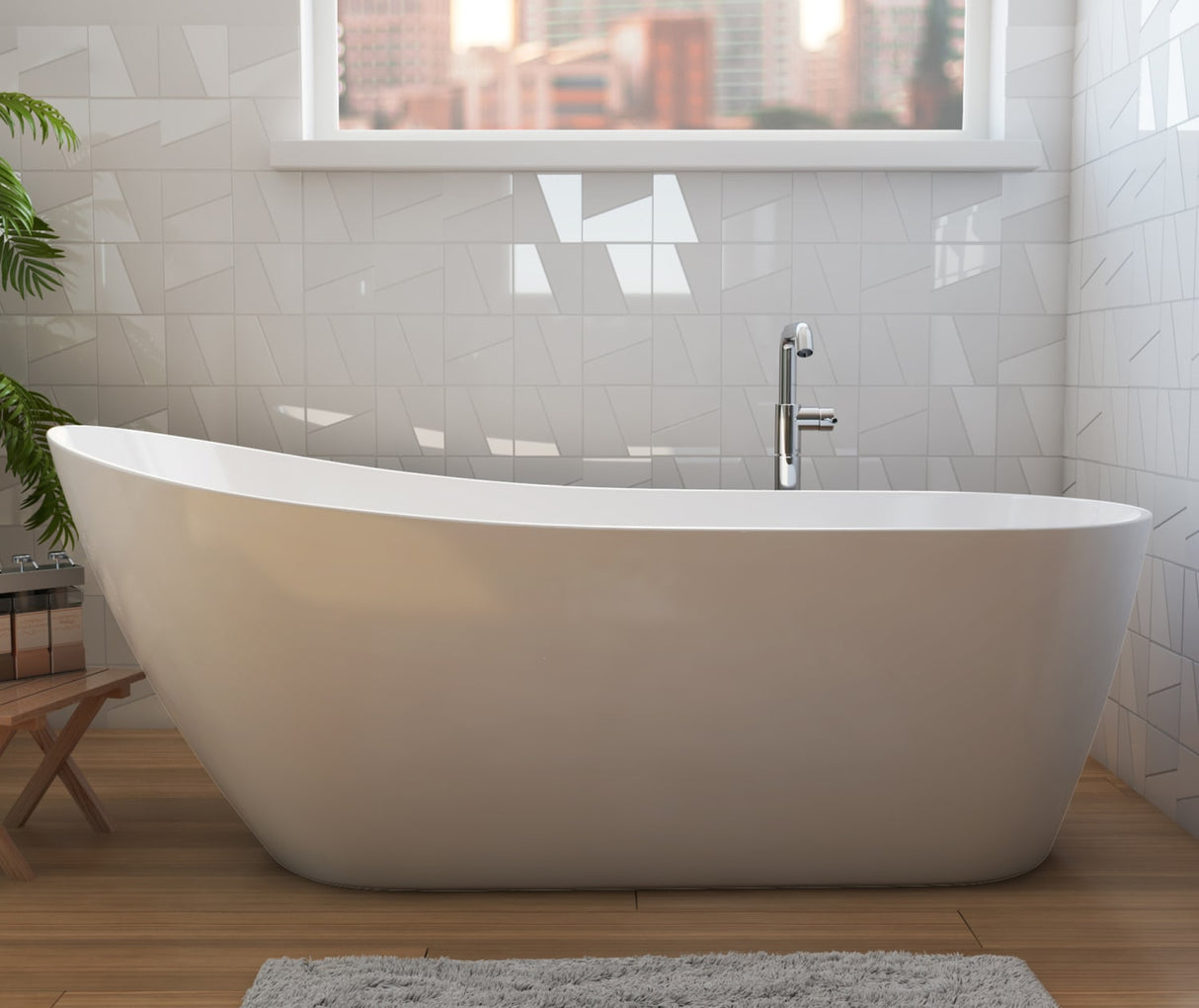 Soca 67 x 29 Acrylic Freestanding Oval End Drain Bathtub in White