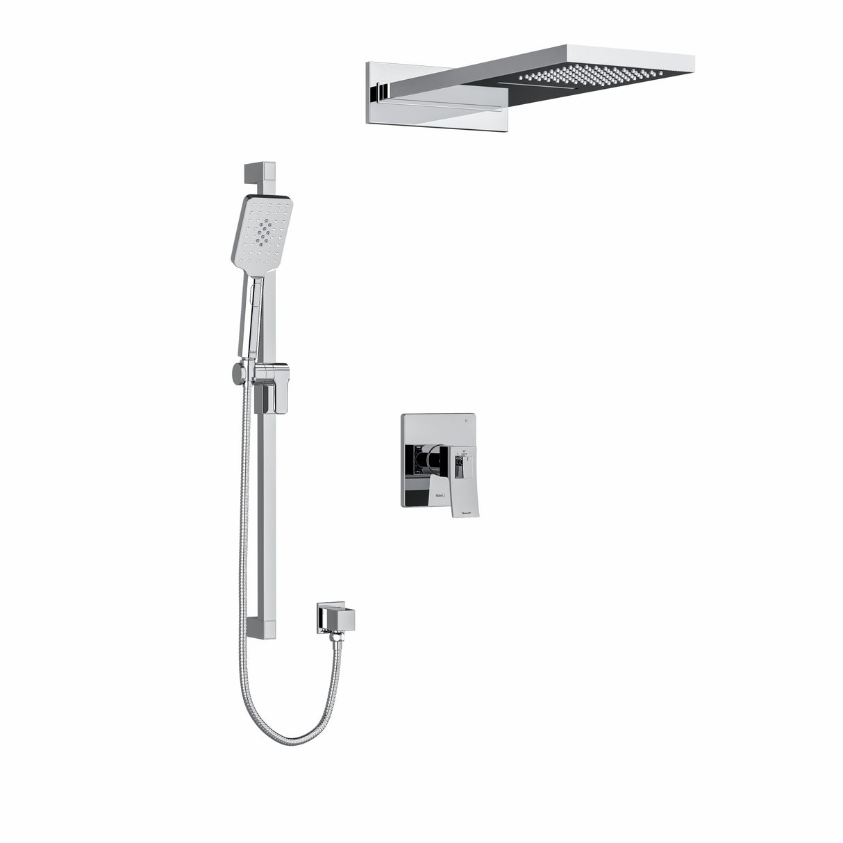 Type T/P (thermostatic/pressure balance) " coaxial 3-way system with hand shower rail and rain and cascade shower head