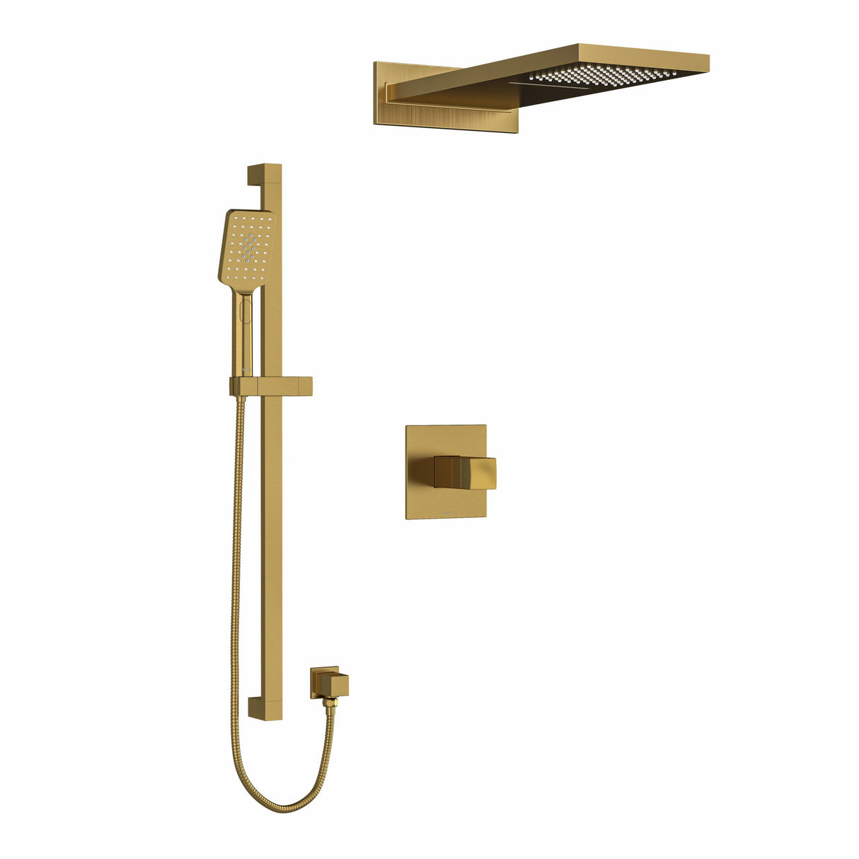 Type T/P (thermostatic/pressure balance) " coaxial 3-way system with hand shower rail and rain and cascade shower head