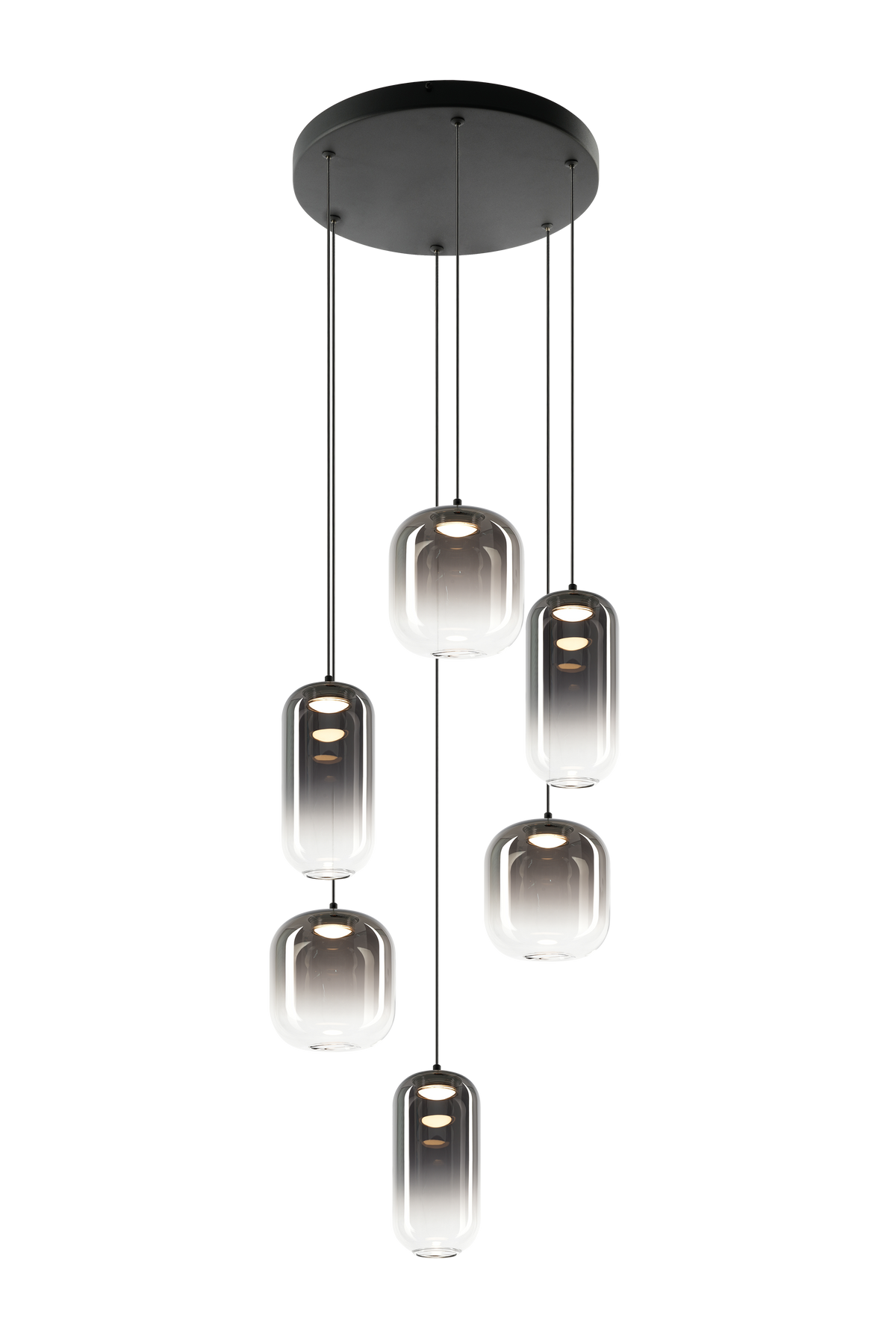 Matteo 6-light LED cluster pendant in Matte Black with gradient glass shades