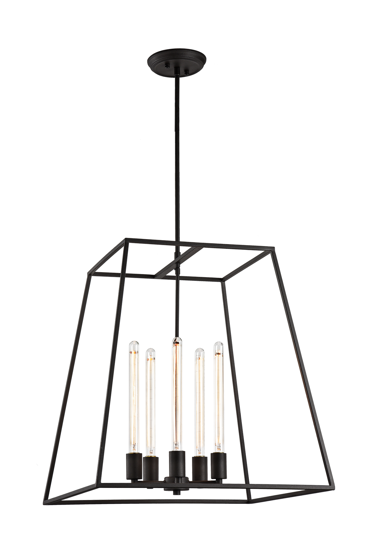 Matteo Candor 5-light lantern-style open-frame chandelier with tube bulbs, front view