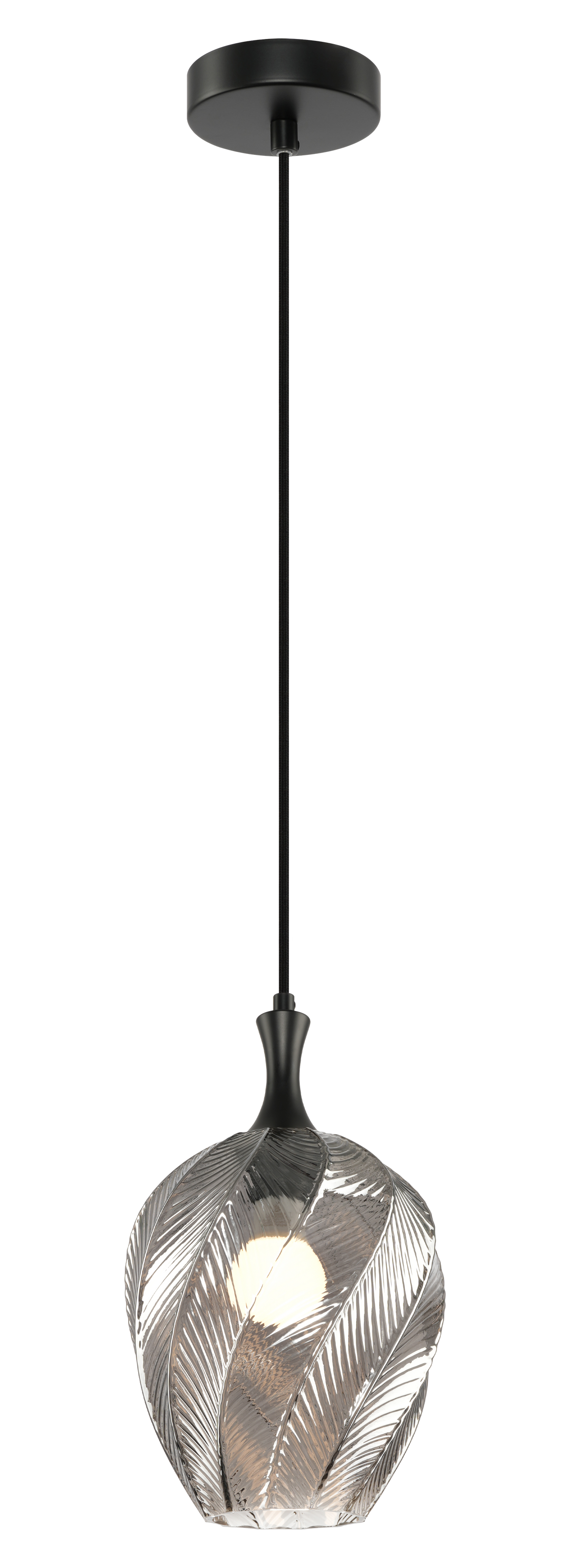 Matteo Eesha leaf-pattern 1-light pendant in Matte Black + Smoked Glass