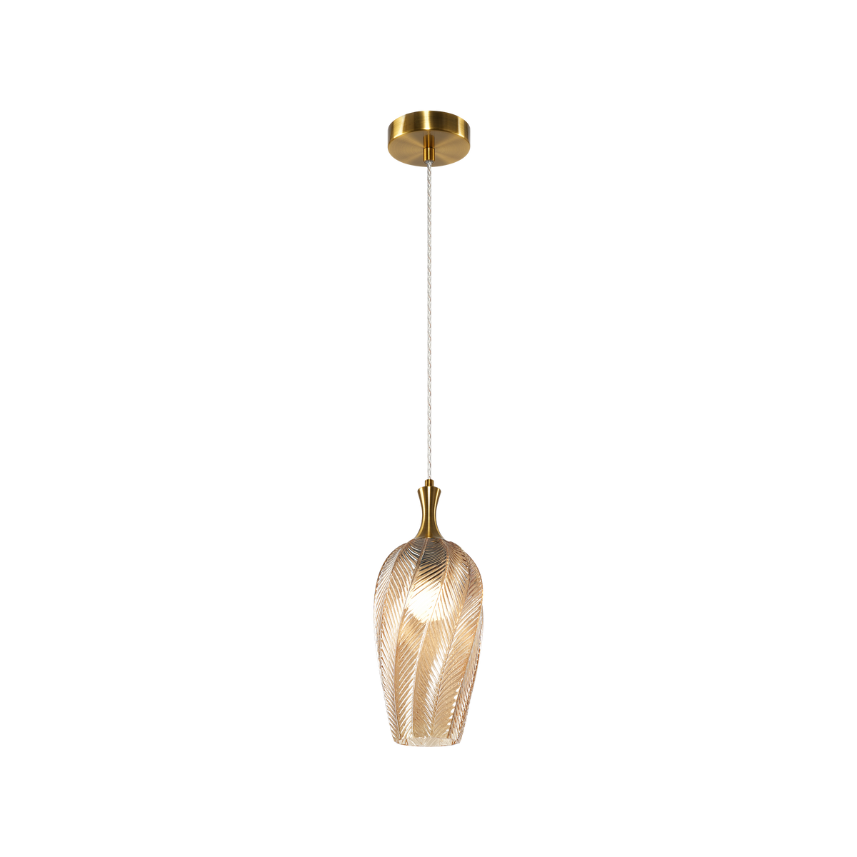 Matteo Eesha 1-light pendant in Aged Gold Brass + Amber Glass with canopy, full view