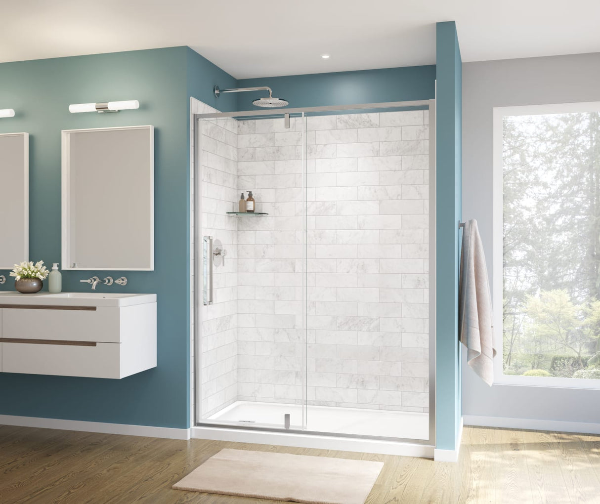 Uptown 57-59 x 76 in. 8 mm Pivot Shower Door for Alcove Installation with Clear glass in Chrome