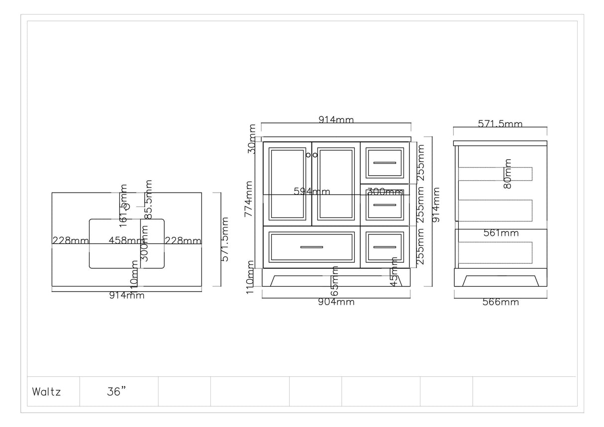 Waltz Transitional Floor Mount Single Sink Vanity Set – Size Options 30” And 36”