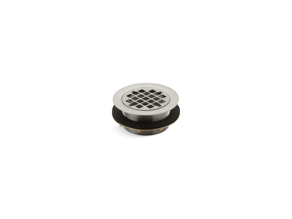 Round shower drain for use with plastic pipe, gasket included
