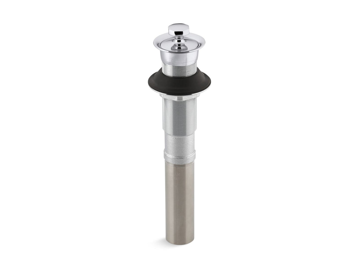 Bathroom sink drain with non-removable metal stopper and without overflow
