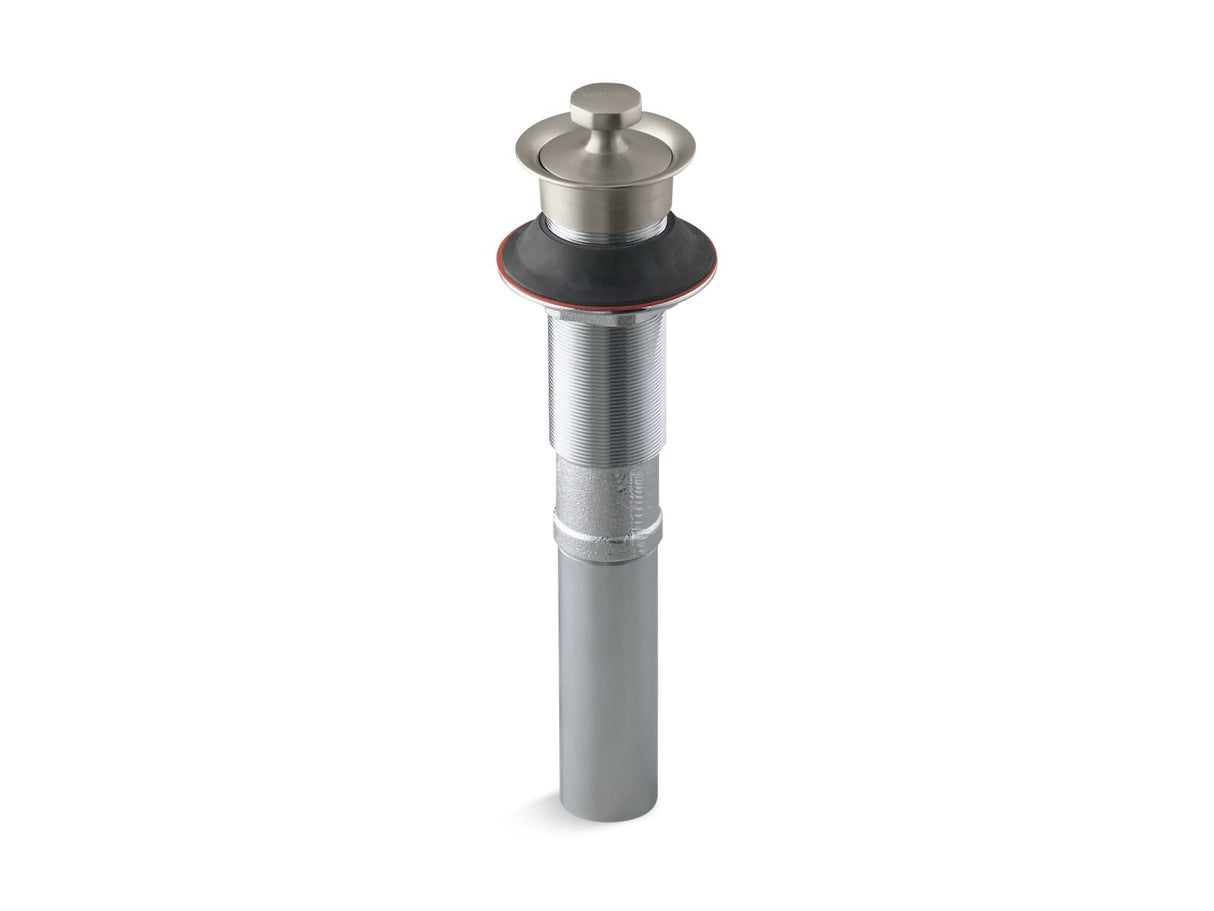 Bathroom sink drain with non-removable metal stopper and without overflow