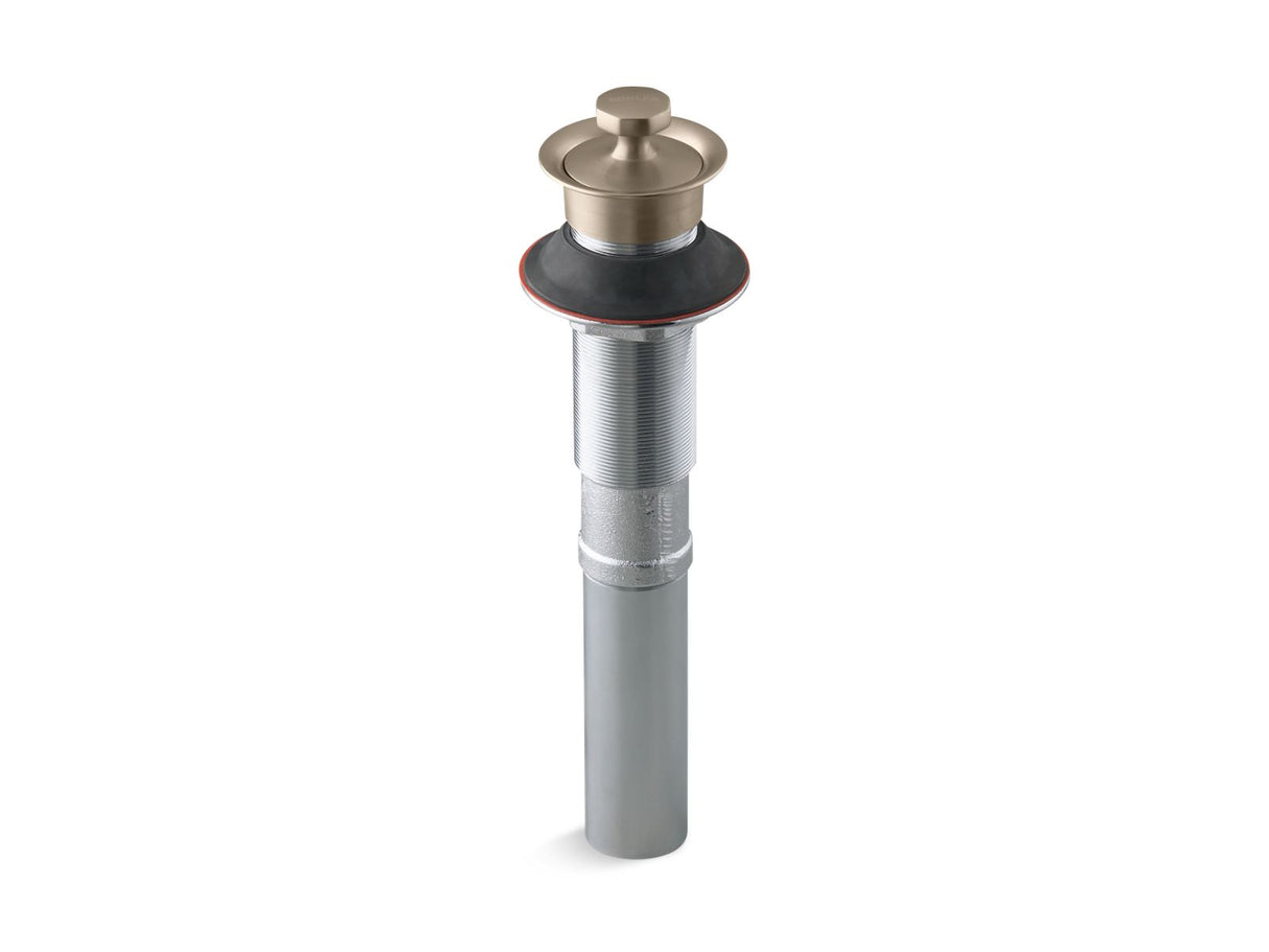 Bathroom sink drain with non-removable metal stopper and without overflow