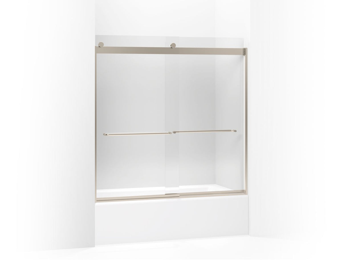 Levity® 56-5/8"-59-5/8" W x 59-3/4" H bypass bath door with 1/4"-thick Crystal Clear glass