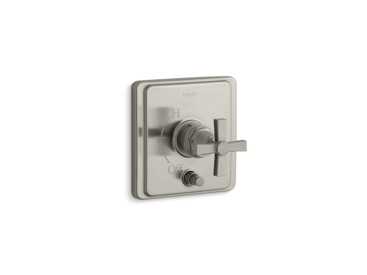 Pinstripe® Rite-Temp® valve trim with push-button diverter and cross handle