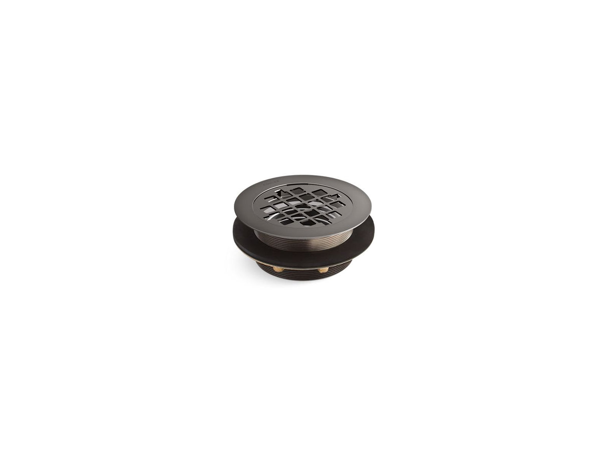 Round shower drain for use with plastic pipe, gasket included