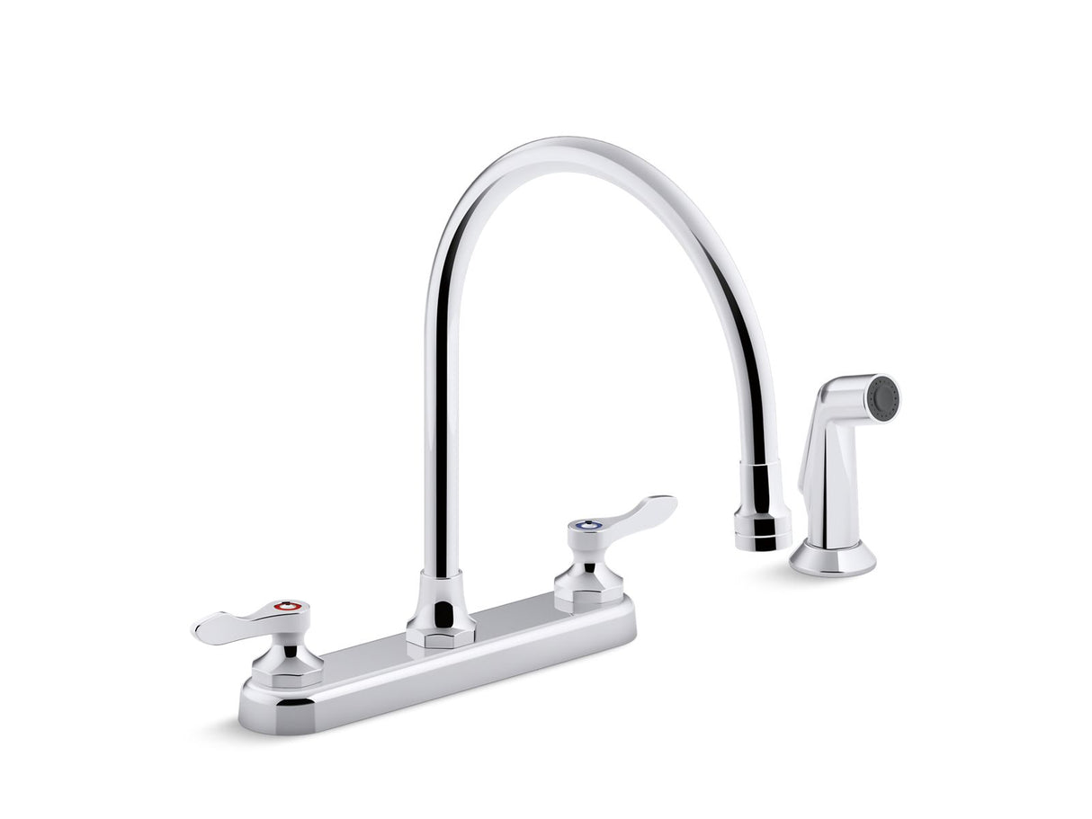Triton® Bowe® 1.8 gpm kitchen sink faucet with 9-5/16" gooseneck spout, matching finish sidespray, aerated flow and wristblade handles