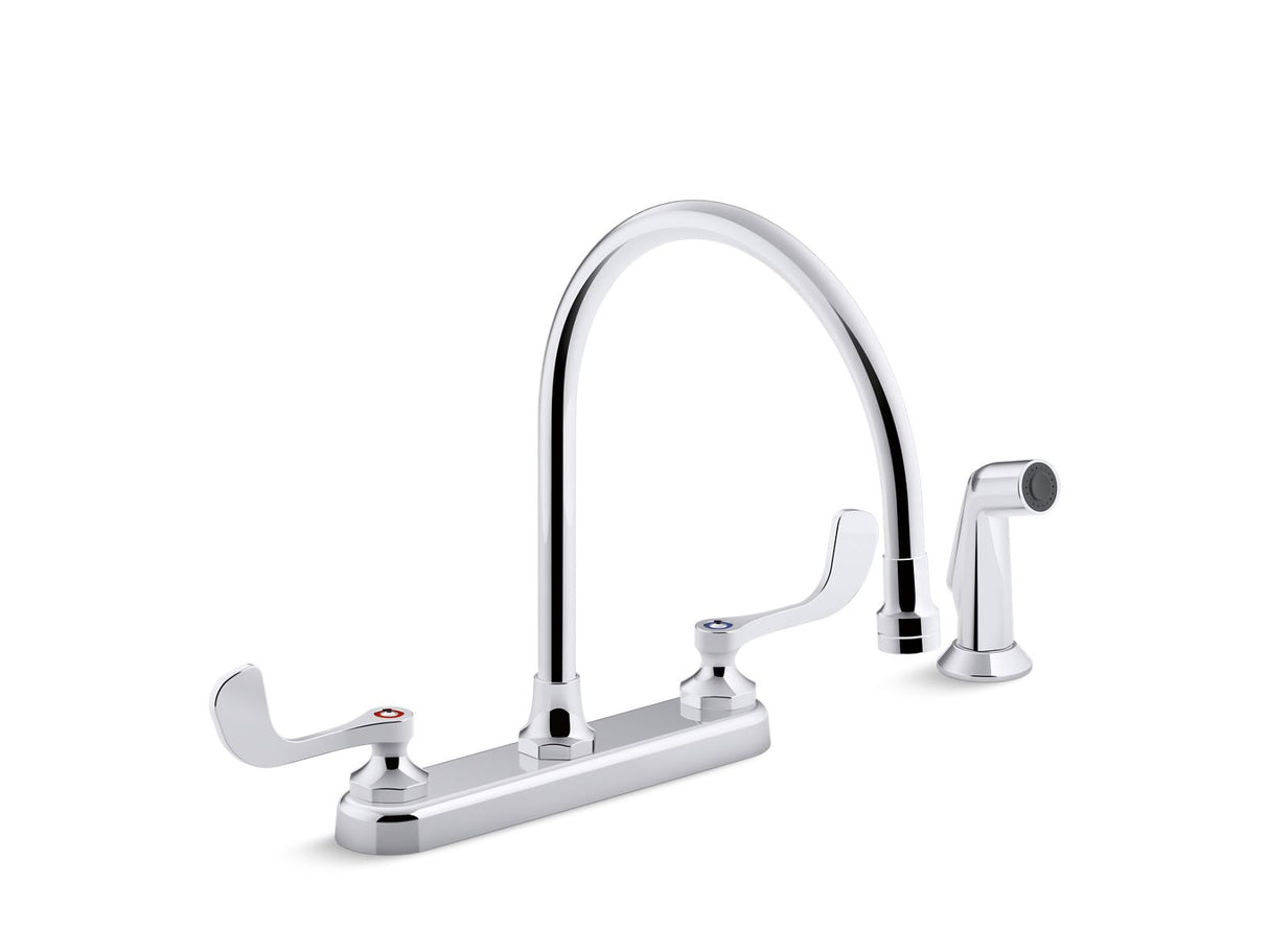 Triton® Bowe® 1.5 gpm kitchen sink faucet with 9-5/16" gooseneck spout, matching finish sidespray, aerated flow and wristblade handles