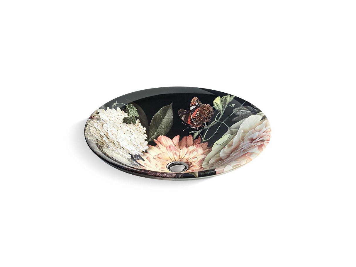 Dutchmaster Blush Floral™ Carillon® 17-3/4" round drop-in bathroom sink, no overflow