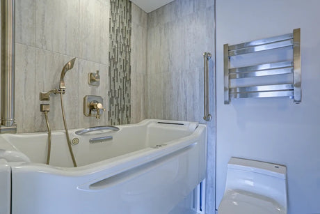 Contemporary bathroom featuring a walk-in bathtub