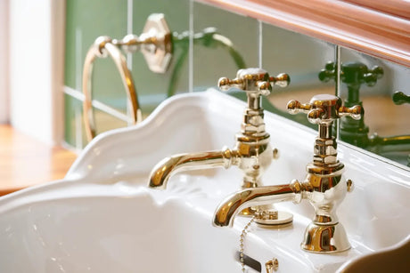 Brass and gold-plated bathroom fixtures