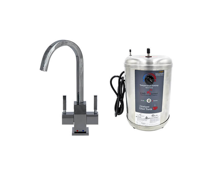 Hot & Cold Water Faucet with Contemporary Square Body & Little Gourmet® Premium Hot Water Tank