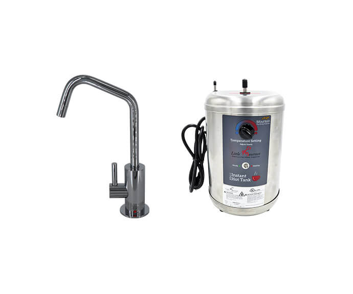 Hot Water Faucet with Contemporary Round Body & Handle (120° Spout) & Little Gourmet® Premium Hot Water Tank