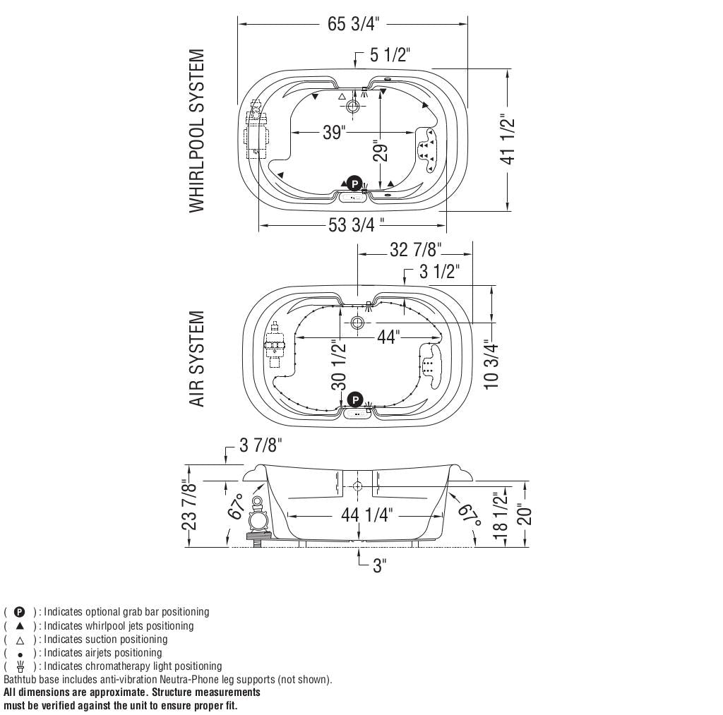 Calla 6642 Acrylic Drop-in Center Drain Bathtub in White