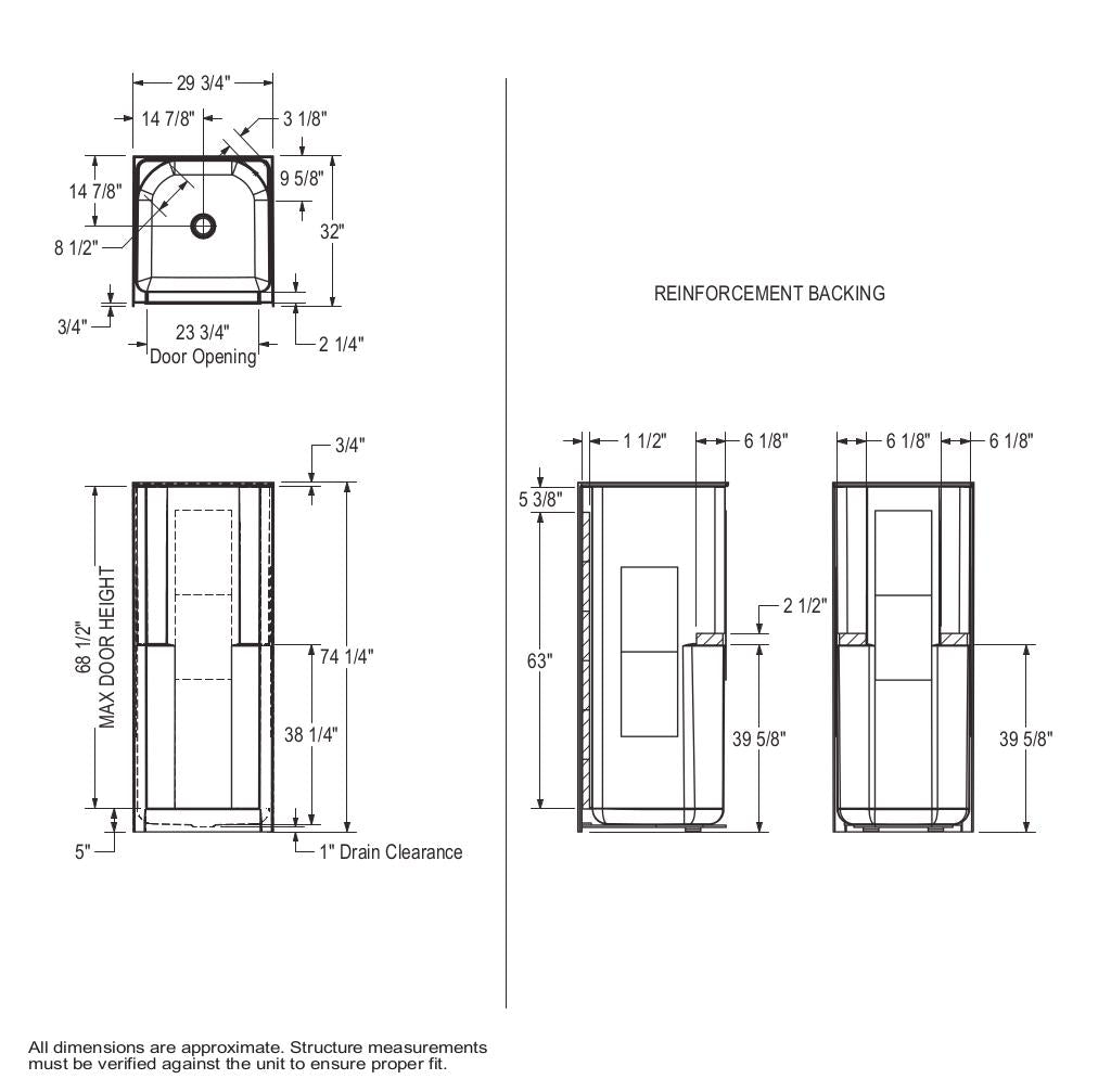 Biarritz 40 30 x 32 AcrylX Alcove Center Drain One-Piece Shower in White