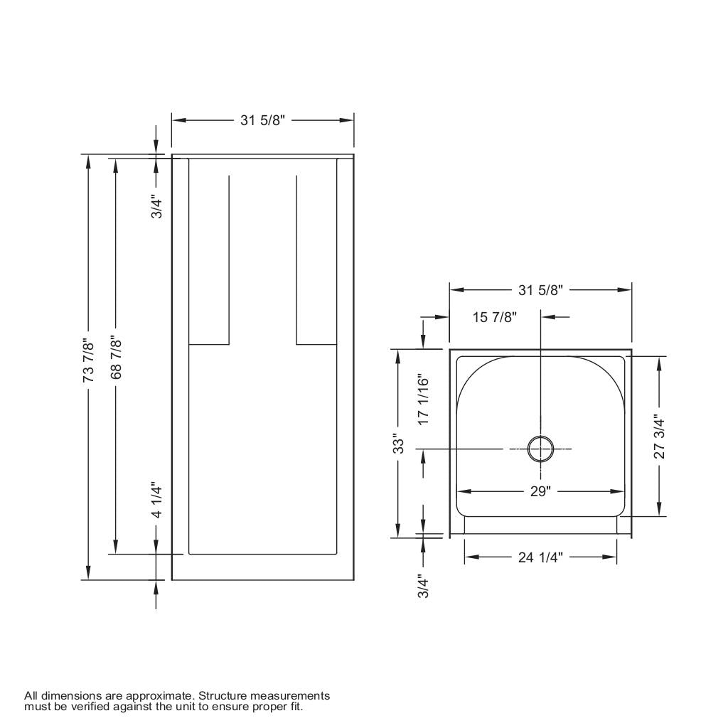 Biarritz 80 32 x 33 AcrylX Alcove Center Drain One-Piece Shower in White