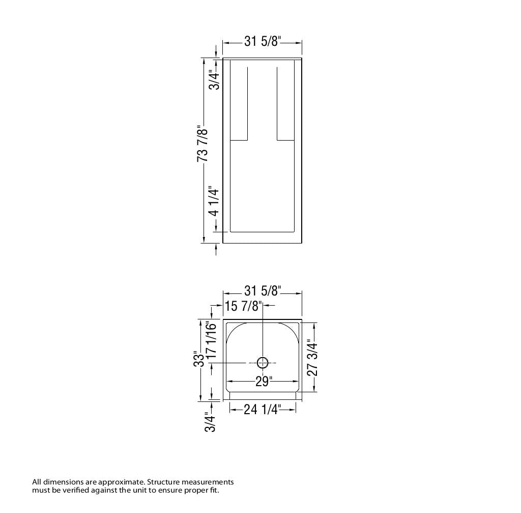 Jupiter F32 32 x 33 AcrylX Alcove Center Drain One-Piece Shower in White