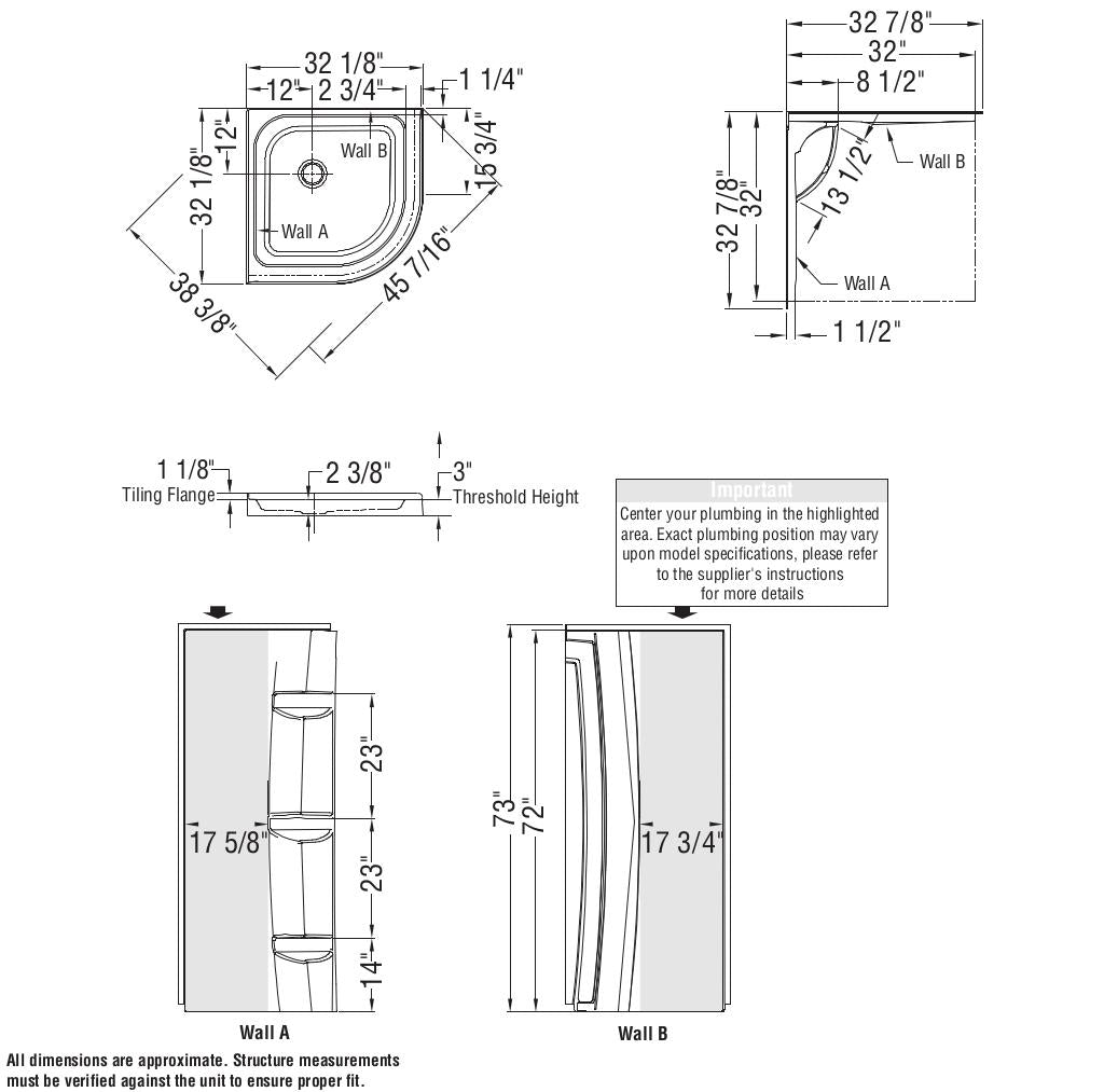 Neo-Round Base 32 3 in. 32 x 32 Acrylic Corner Left or Right Shower Base with Corner Drain in White
