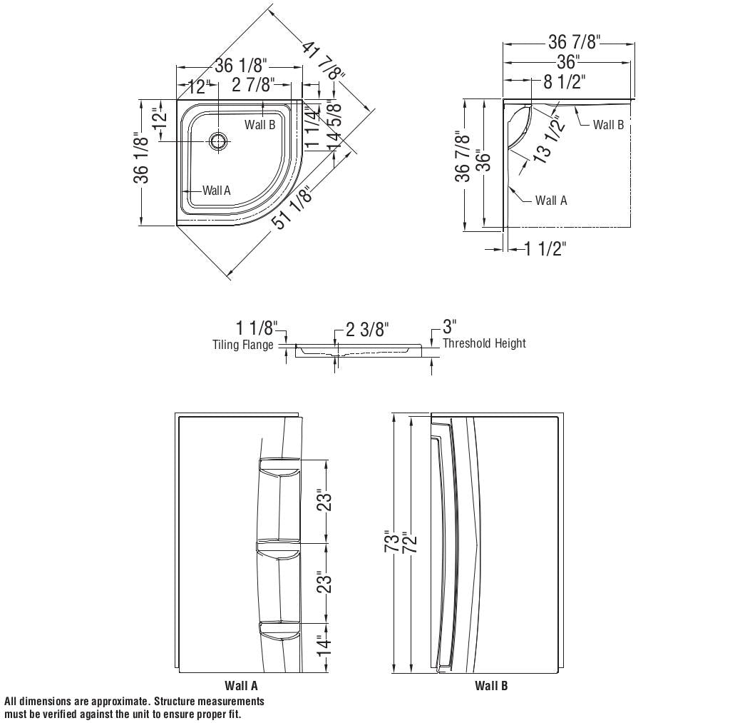 Neo-round Base 36 3 in. 36 x 36 Acrylic Corner Left or Right Shower Base with Corner Drain in White