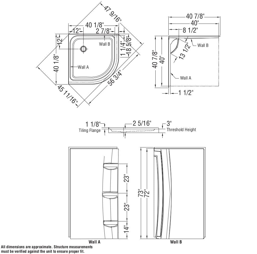 Neo-Round Base 40 3 in. 40 x 40 Acrylic Corner Left or Right Shower Base with Corner Drain in White