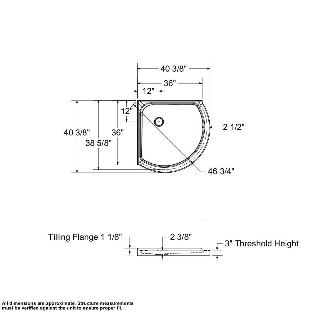 Round Base 36 3 in. 36 x 36 Acrylic Corner Left or Right Shower Base with Corner Drain in White