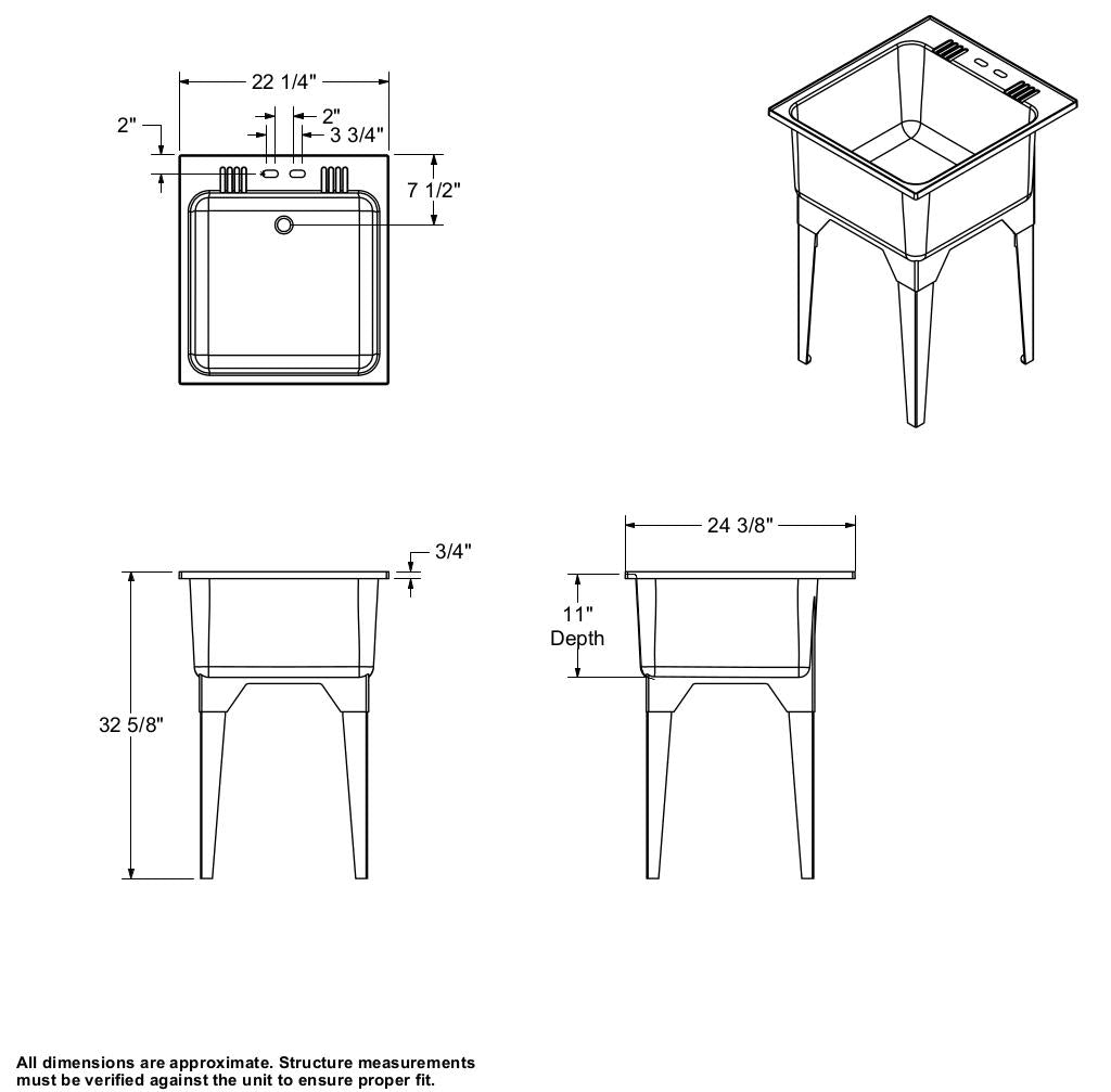 Super Poly Single 25 x 23 Polypropylene Single Bowl Sink in White - 6 Pack