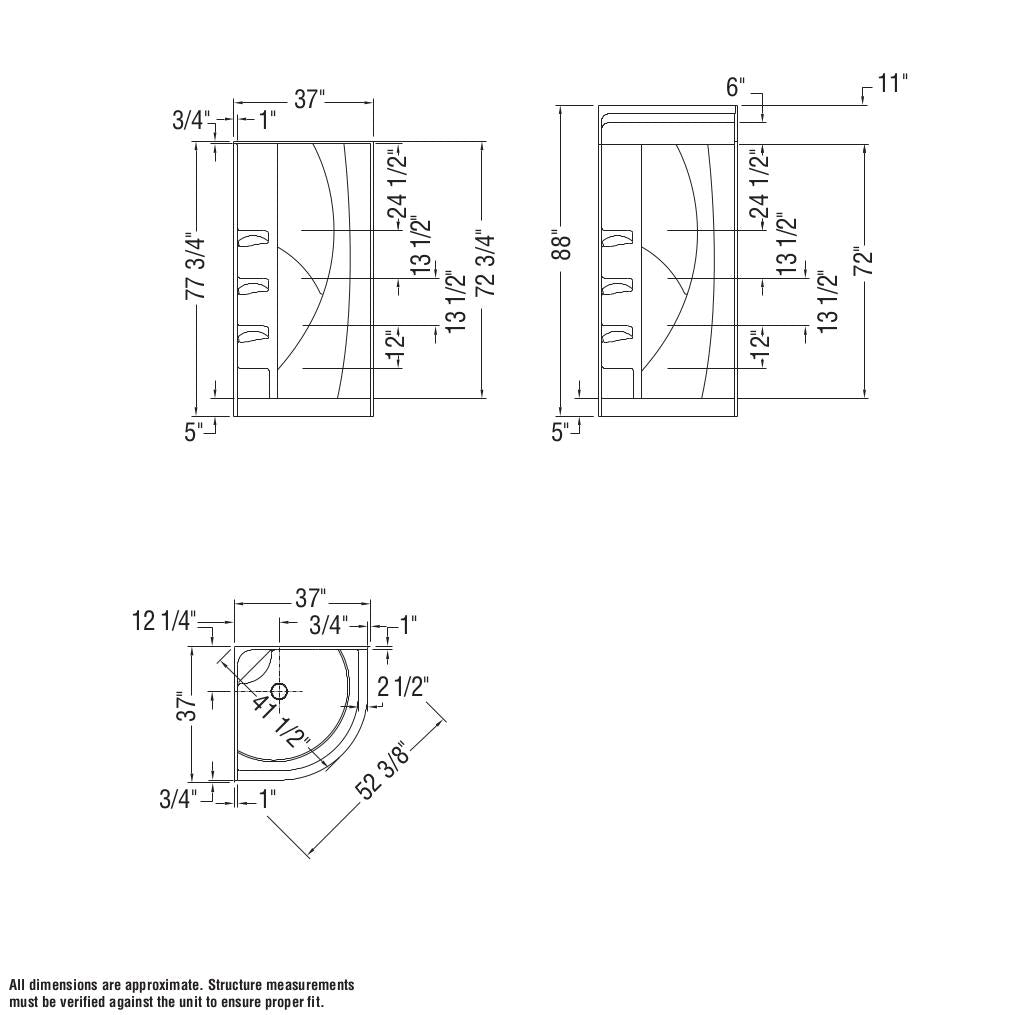 Equinox I 37 x 37 Acrylic Corner Center Drain One-Piece Shower in White
