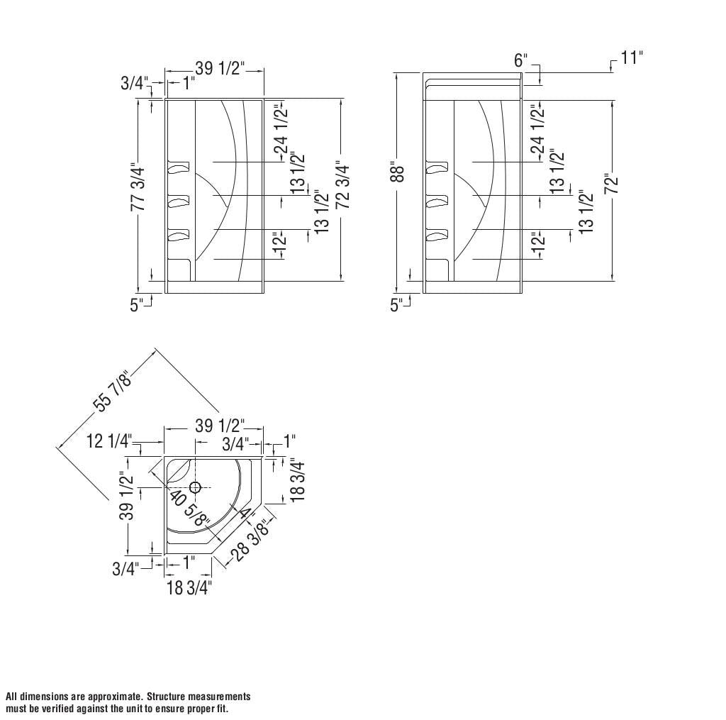Equinox II 40 x 40 Acrylic Corner Center Drain One-Piece Shower in White
